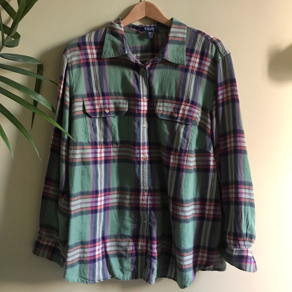 Chaps Tops - Ralph Lauren Plaid Green Button Down Plus Size